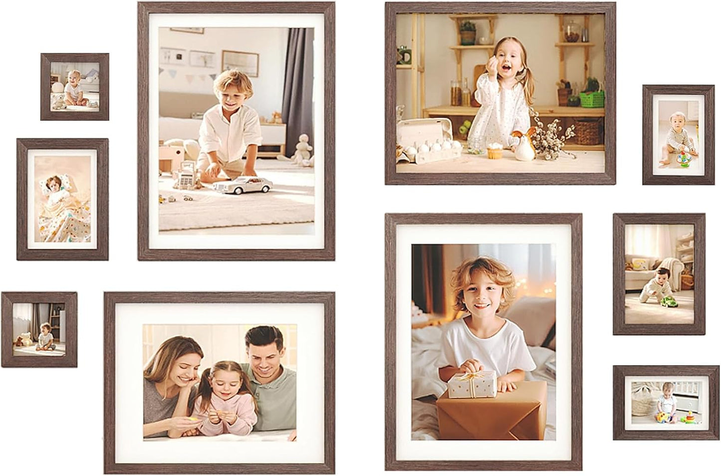 Egofine Picture Frame Set 12 Pack, Picture Frames Collage Wall Decor with Two 11x14, Two 8x10, Four 5x7, Four 4x6 for Wall and Tabletop, Made of Solid Wood, Covered by Plexiglass, Natural Wood
