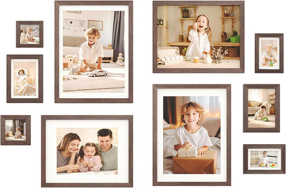 Egofine Picture Frame Set 12 Pack, Picture Frames Collage Wall Decor with Two 11x14, Two 8x10, Four 5x7, Four 4x6 for Wall and Tabletop, Made of Solid Wood, Covered by Plexiglass, Natural Wood