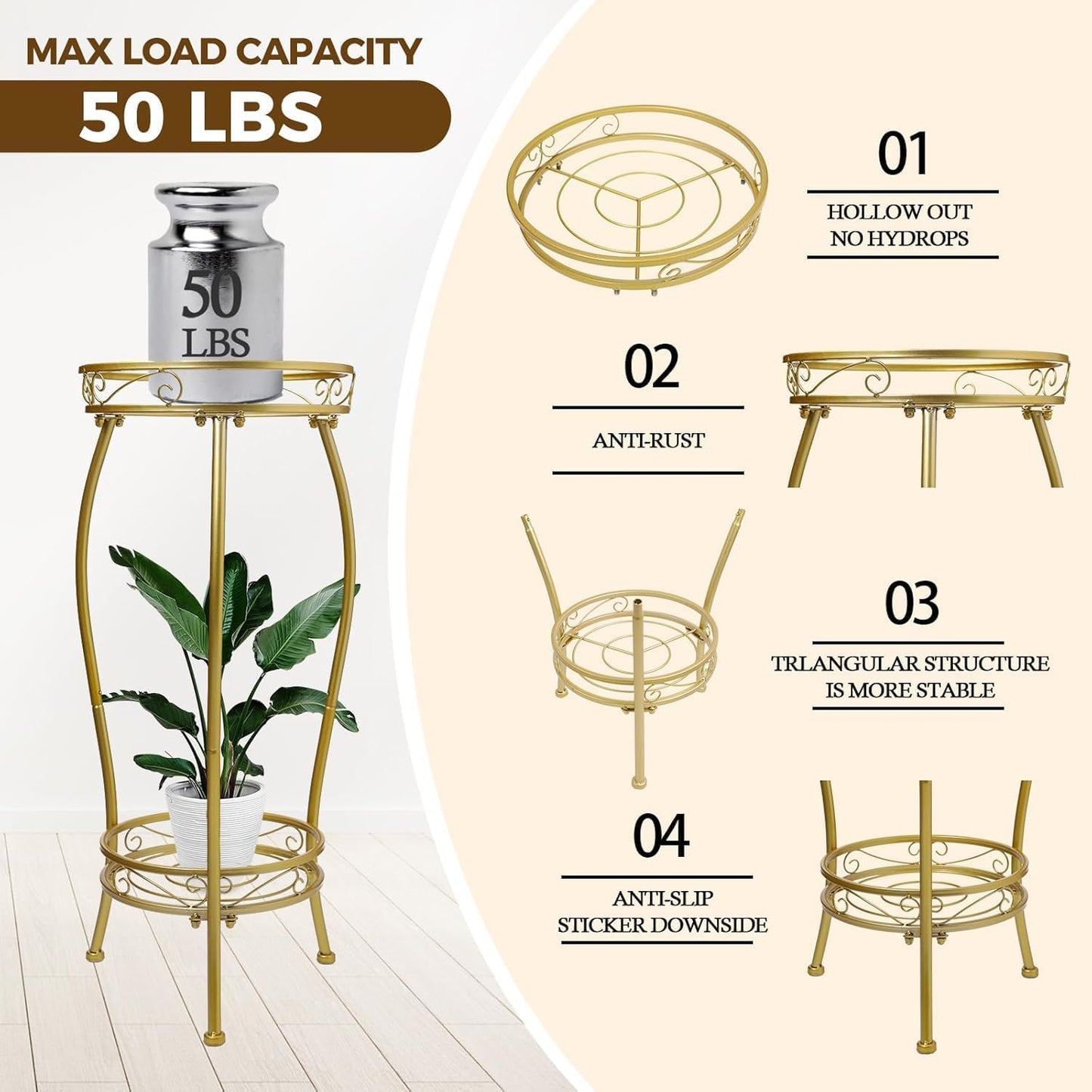 Kavlium Plant Stand Indoor Outdoor，Tall Black Metal Rustproof Stable Plant Stands，2 Tier 27.1 inch Multiple Plant Rack Holder Rack Flower Pot Stand Heavy Duty Plant Shelf