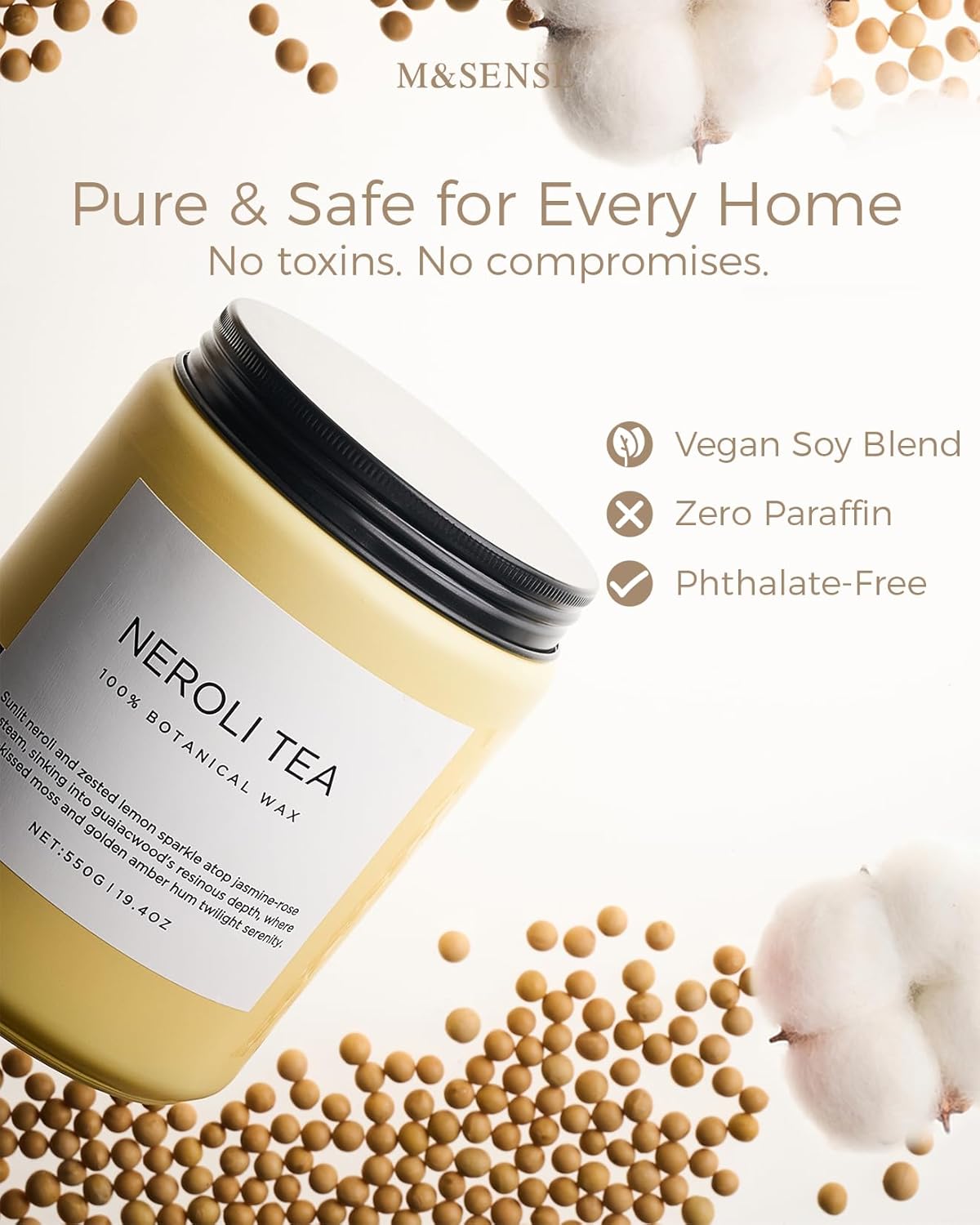 M&SENSE Eucalyptus & Mint Scented Jar Candle, Large 19.4oz Natural Soy Wax, 110-Hour Long Lasting Non-Toxic Clean Burning, Fresh Smelling Home Aromatherapy for Spa Stress Relief, Gifts for Men Women