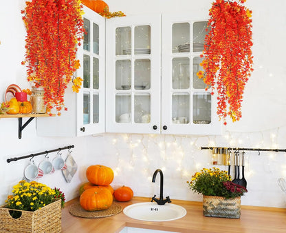 RECUTMS Artificial Hanging Plants Fake Hanging Plant Faux Eucalyptus Leaf Greenery Vine Outdoor UV Resistant Plastic Plants Home Garden Wedding Party Indoor Outdoor Decorations(White)