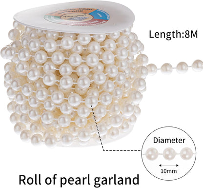3mm Millet Beads Crafts Faux Pearl Beads Garland Pearl Bead Roll Strand of Pearls to Decorate Floral Centerpieces Wedding Party Favor Christmas Tree(33 Feet Ivory)