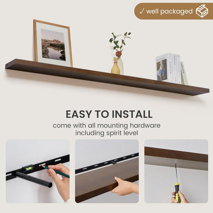Floating Shelves 36 Inches Long - 8 Inch Deep Rustic Premium Solid Pine Wood for Storage - Farmhouse Wall Mounted for Living Room - Heavy-Duty Metal Bracket - 36" W x 8" D - Set of 2 - White Color