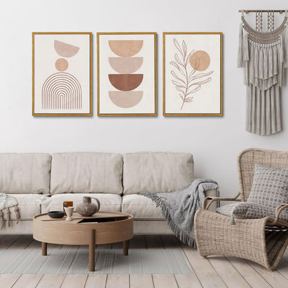 Bwodke Boho Wall Art, Framed Abstract Wall Art, Green Botanical Neutral Canvas Wall Decor, Large Mid Century Plant Pictures Set of 3, Modern Minimalist Paintings, for Bedroom Living Room Bathroom