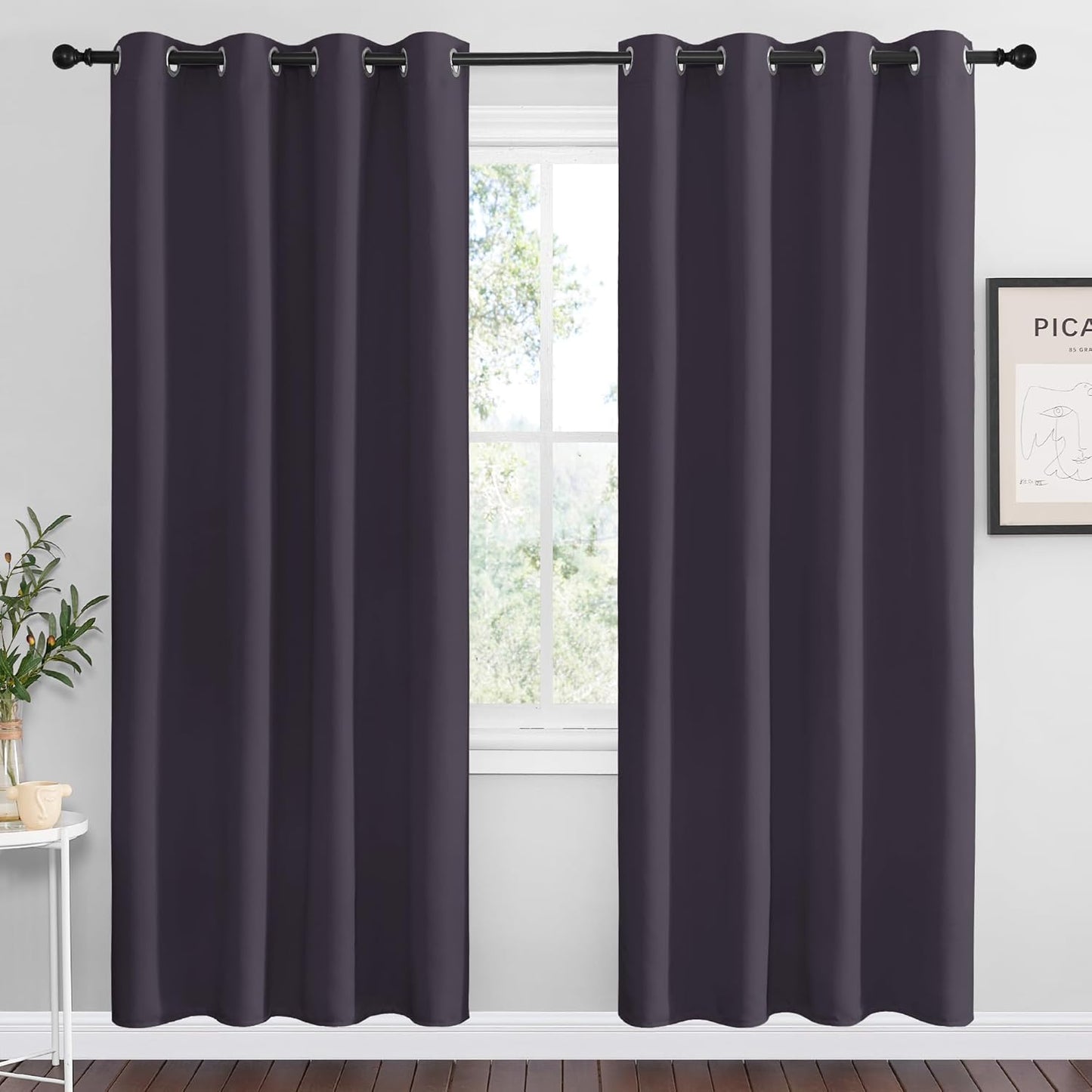 NICETOWN Halloween Pitch Black Solid Thermal Insulated Grommet Blackout Curtains/Drapes for Bedroom Window (2 Panels, 42 inches Wide by 63 inches Long, Black) - Colors D