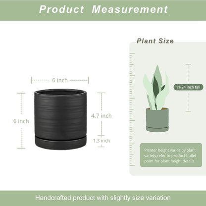 HERDUK 6 Inch Plant Pots, Ceramic Planter Pot with Drainage Hole & Saucer, Indoor/Outdoor Cylinder Round Planter Pot, Green & Beige