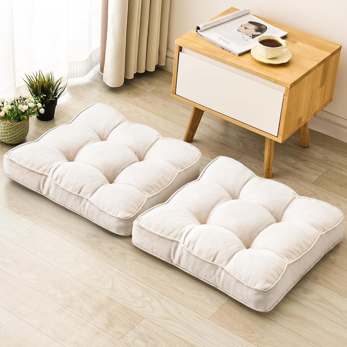 1 MIDDLE ONE Floor Pillow Set of 2, Memory Foam Floor Cushions for Adults, Large Meditation Pillow for Sitting, 22 x 22 Inches (Square | Grey)