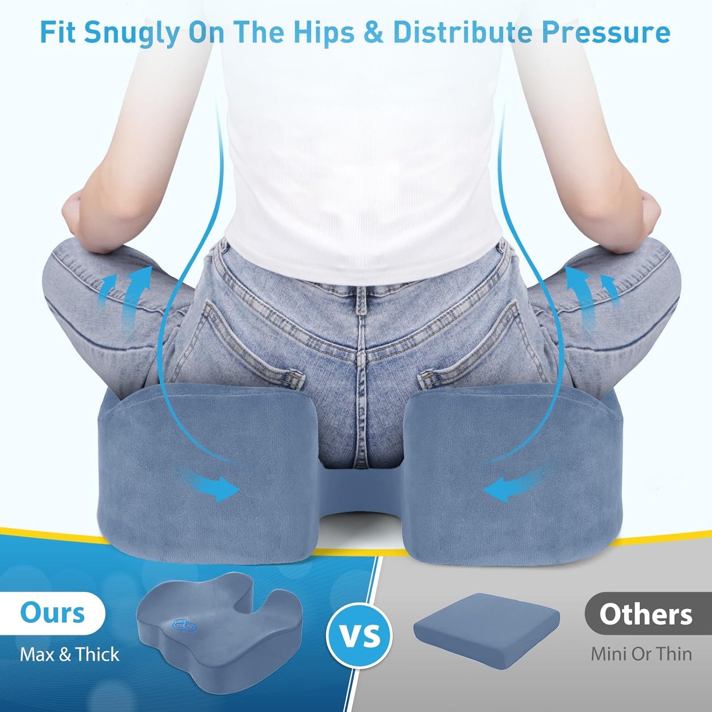 BlissTrends Seat Cushion with Velvet Cover, Thick Memory Foam Cushions for Office Chair, Car Seat, Airplane, Relieving Pressure Tailbone Sciatica Back Pain for Long Sitting, Car Drivers 4.7in Black