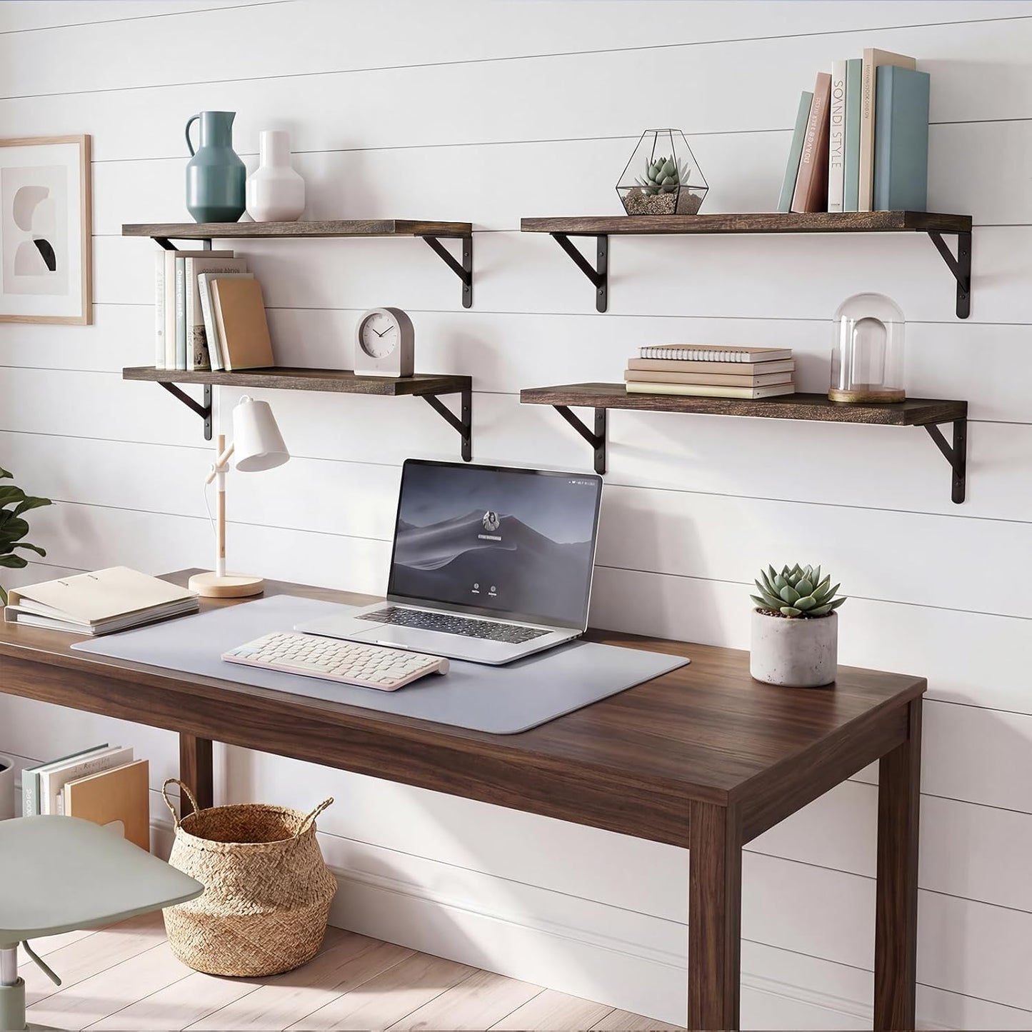 YGEOMER Floating Shelves for Wall, Different Sizes Dark Carbonized Brown Wall Shelves for Living Room, Bathroom, Bedroom, Kitchen, Home Decor (Set of 4)
