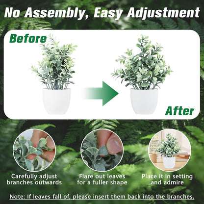 4pcs Fake Small Plants, Artificial Greenery Potted Plant for Home Office Decor, Small Faux Gray Grass Eucalyptus for Bathroom Plants Decoration, Mini Plant Potted Table Shelf Decoration