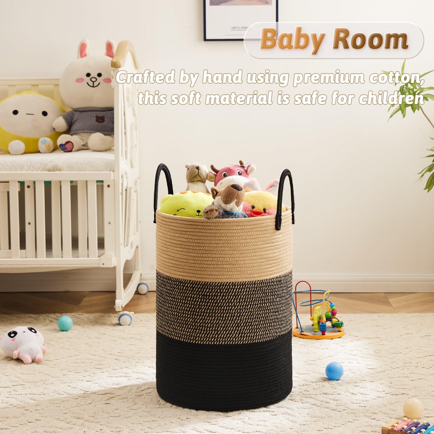 Artfeel Laundry Basket,Woven Cotton Rope Laundry Hamper,60L for Decor Storage of Dirty Clothes,Toys and Blankets in Bathroom,Baby Room and Living Room