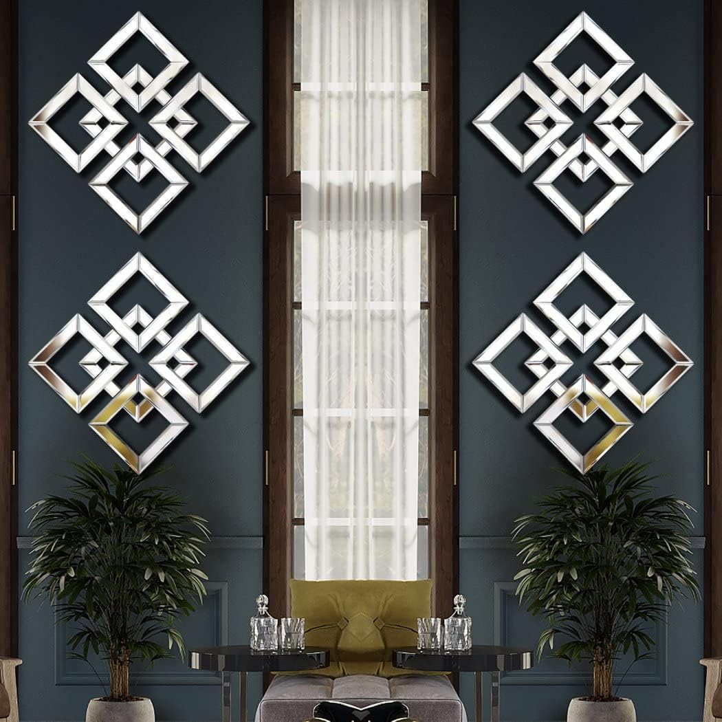 QMDECOR 2 Pack Silver Mirrored Square Wall-Mounted Mirrors Modern Glam Accent Decor for Home