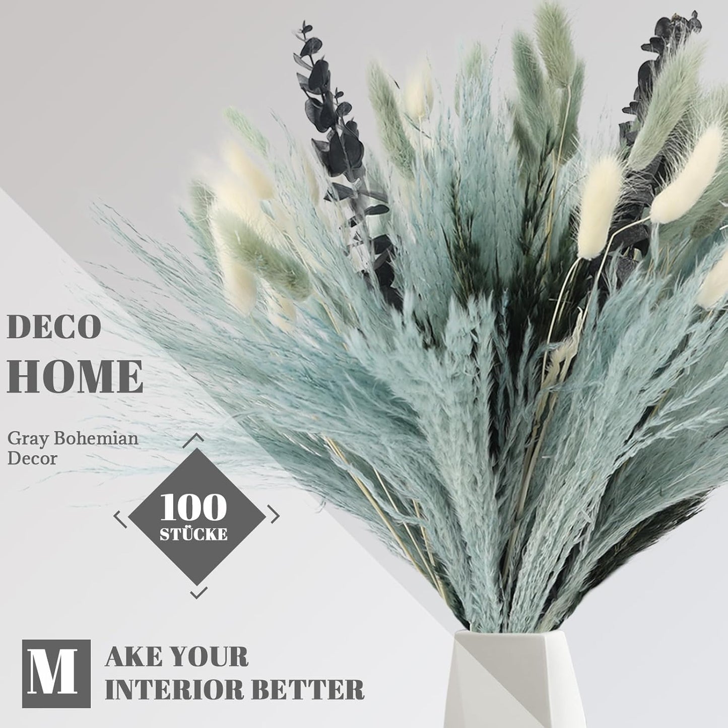 N&T NETING Dried Pampas Grass Decor- White Pampas Grass, Brown Pampas, Bunny Tail, Reed, Fluffy Dried Pompas Grass Flower for Home Wedding Table Vase Boho Modern Decor, 75Pcs