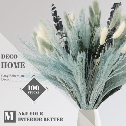 N&T NETING Dried Pampas Grass Decor- White Pampas Grass, Brown Pampas, Bunny Tail, Reed, Fluffy Dried Pompas Grass Flower for Home Wedding Table Vase Boho Modern Decor, 75Pcs