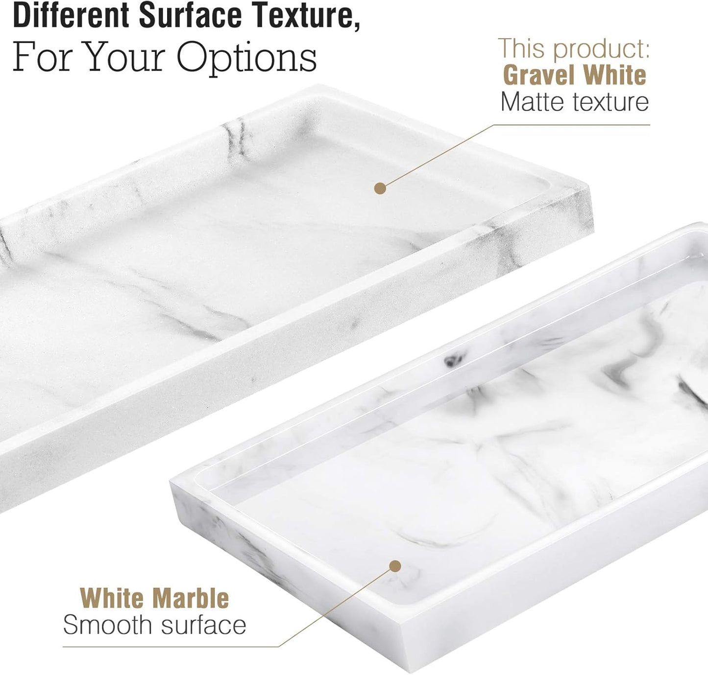 Luxspire Bathroom Vanity Tray, 8 x 4 inch Resin Kitchen Sink Tray for Soap Dispenser Bathroom Countertop Organizer Plate Holder for Perfume Soap Towel Bathroom Accessories, Mini, White Marble