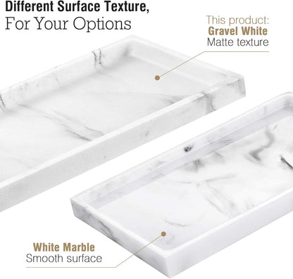 Luxspire Bathroom Vanity Tray, 8 x 4 inch Resin Kitchen Sink Tray for Soap Dispenser Bathroom Countertop Organizer Plate Holder for Perfume Soap Towel Bathroom Accessories, Mini, White Marble