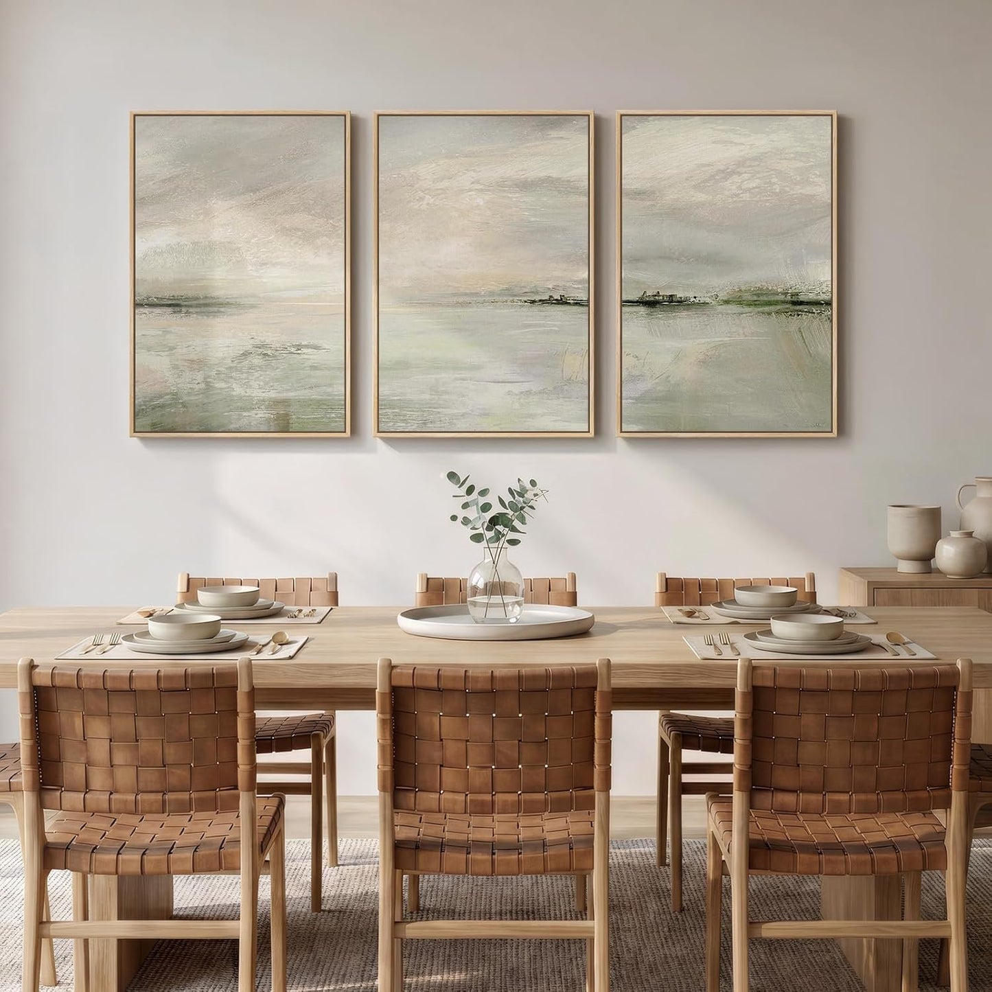 Large Framed Abstract Nature Landscape Wall Art for Living Room, Set of 3 Modern Canvas Prints Paintings Artwork for Walls, Green Lake Pictures for Hallway, Dining Room, Office Wall Decor 24x36 Inch