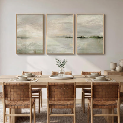 Large Framed Abstract Nature Landscape Wall Art for Living Room, Set of 3 Modern Canvas Prints Paintings Artwork for Walls, Green Lake Pictures for Hallway, Dining Room, Office Wall Decor 24x36 Inch