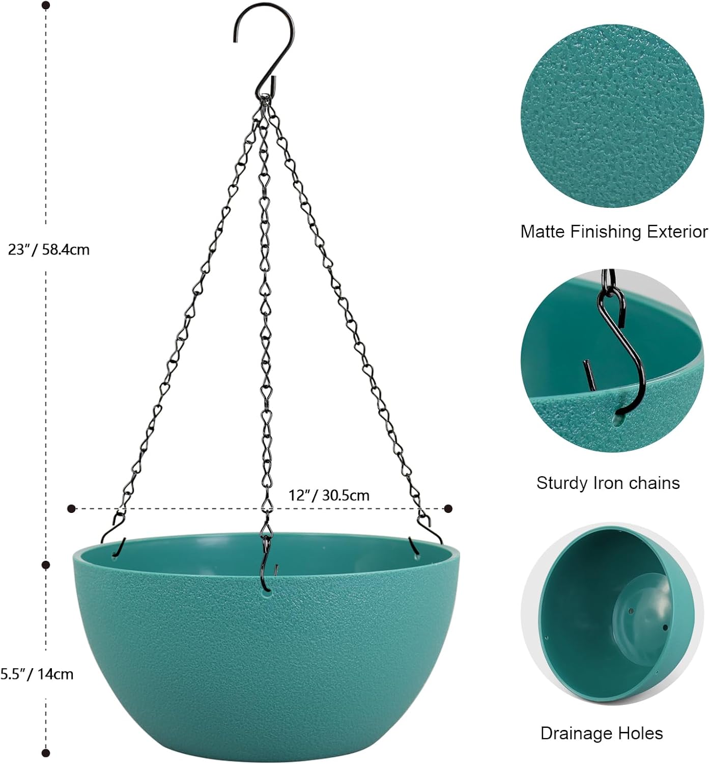Meowell 10 inch Hanging Planters for Indoor Outdoor Plants, 2 Pack Hanging Flower Pots with Drainage Holes and Chain for Garden Porch, Plastic Hanging Baskets for House Plants, Speckled Grey