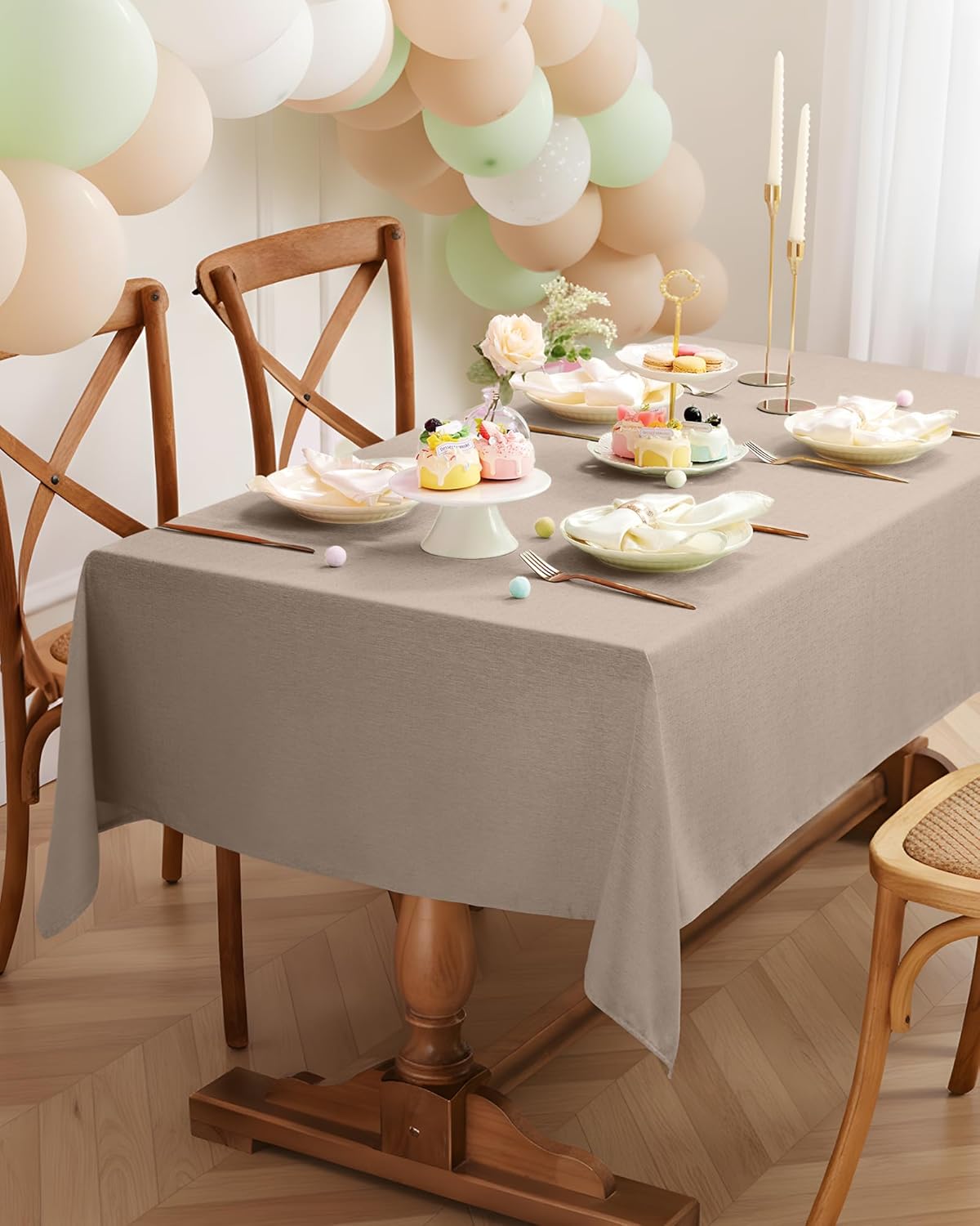 Pureegg Rectangle Linen Tablecloth Waterproof & Stain Resistant, Wrinkle-Free Table Cloth Adds Elegance and Protection, Ideal for Dining, Party, Wedding and Outdoor, 52 x 70 Inch, Sage Green