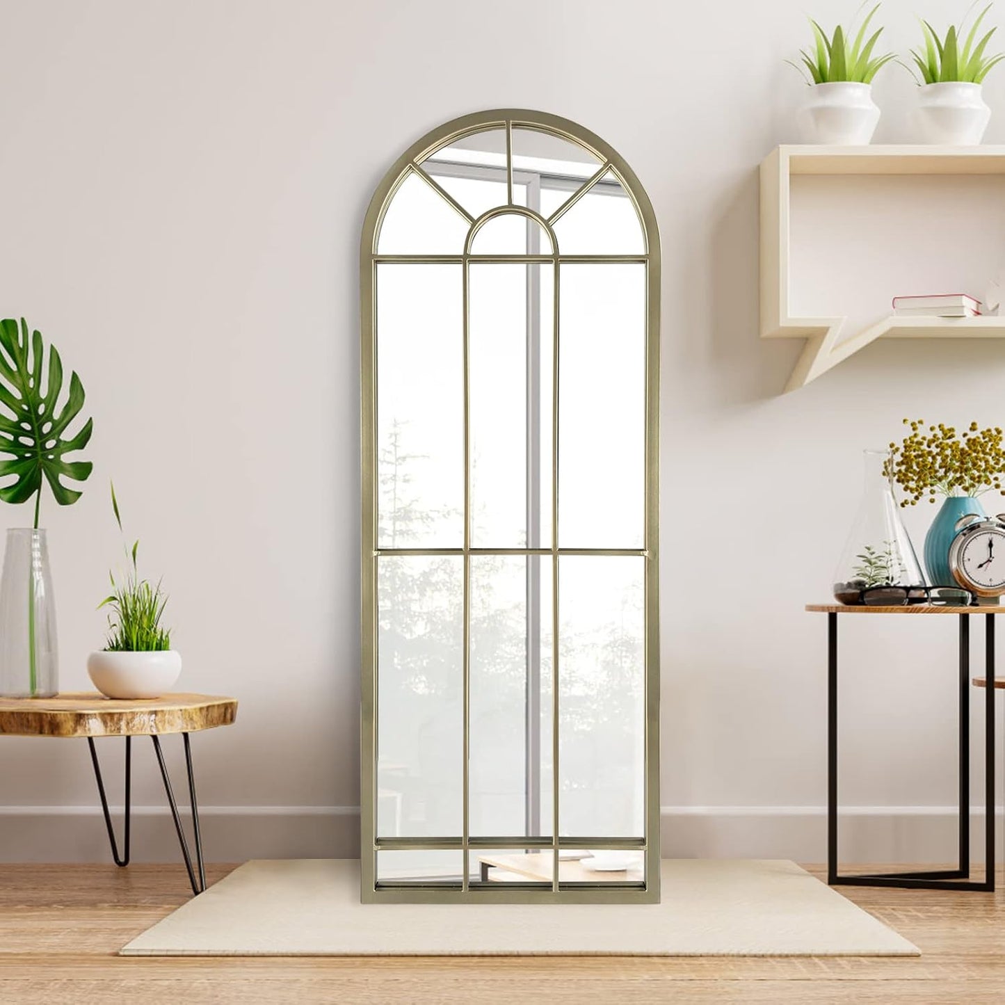 HQiJun Black Arched Window Mirror, Farmhouse Decorative Wall Mirrors for Living Room, Bedroom, Entryway, Bathroom Vanity, Fireplace Mantel, Window Pane Mirror Wall Decor (Black, 31.5 x 20 x1)