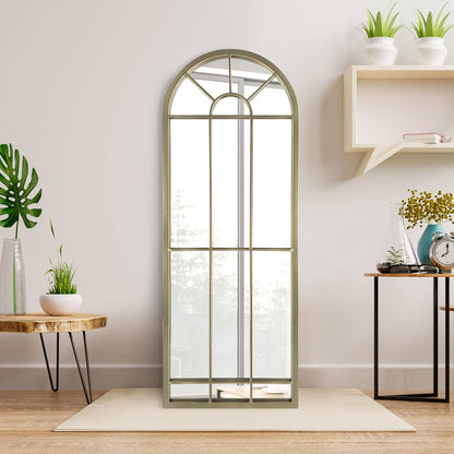 HQiJun Black Arched Window Mirror, Farmhouse Decorative Wall Mirrors for Living Room, Bedroom, Entryway, Bathroom Vanity, Fireplace Mantel, Window Pane Mirror Wall Decor (Black, 31.5 x 20 x1)