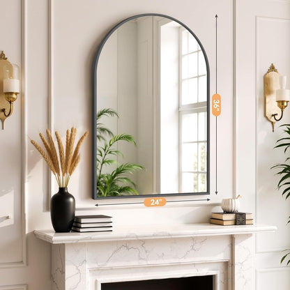 Bathroom Mirror for Wall, 24 Inch Round Mirror, Matte Black Metal Framed Circle Vanity Mirror for Bathroom Bedroom Living Room Entryway, Anti-Rust, Tempered Glass, Hanging or Leaning