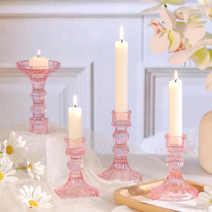 DARJEN 6Pcs Gold Candlestick Holders Set - 4" H & 5" H Striped Taper Candle Holders Bulk, Glass Candle Holders for Wedding, Festival, Party, Table Centerpiece, Gifts