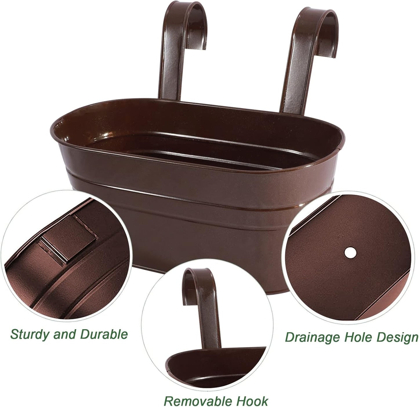 HowRU Metal Iron Flower Pots for Railing Fence Hanging Bucket Pots(5 Pcs) and Hanging Flower Pots Metal Iron Bucket Planter(10 Pcs) (Black)
