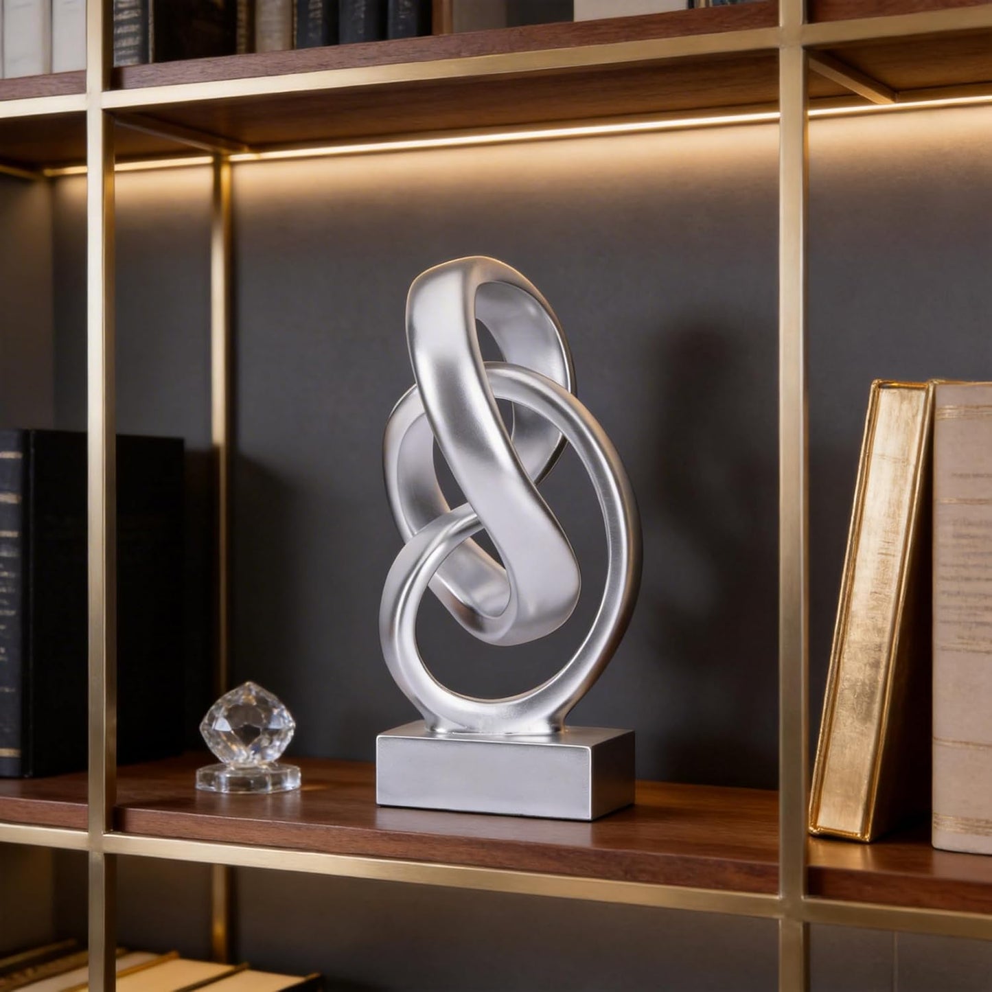 Modern Abstract Knot Sculpture, Artistic Mobius Inspired Resin Decor, Elegant Home and Office Decor, Perfect for Shelves, Desktops, and Mantles, Ideal Gift for Birthdays, Housewarmings (Black)