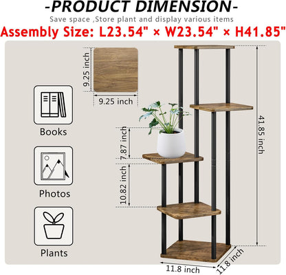 AZERPIAN Plant Stand 5 Tier Indoor Metal Flower Shelf for Multiple Plants Corner Tall Flower Holders for Patio Garden Living Room Balcony Bedroom, Black (5 Tier-Black)