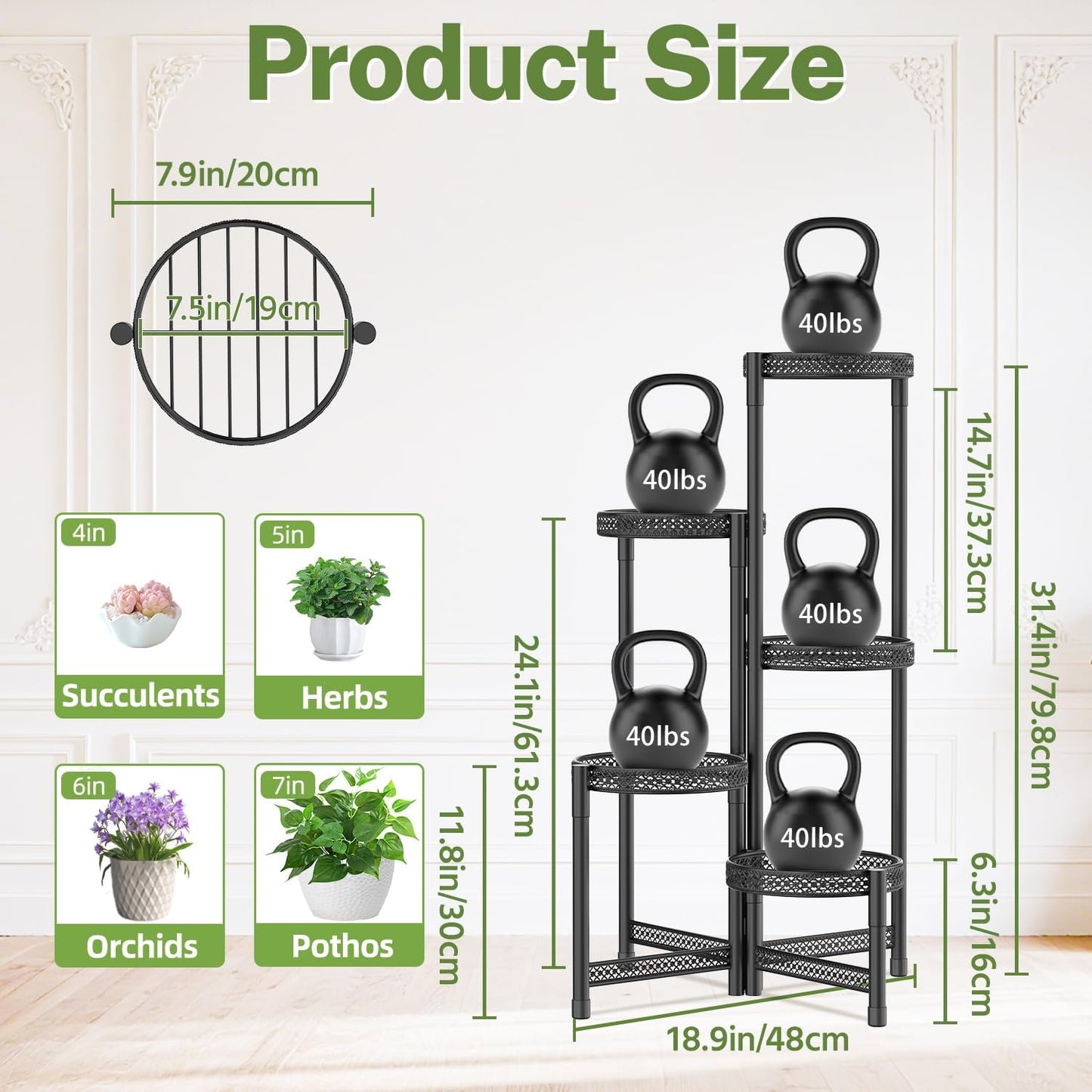 iDavosic.ly Plant Stand Indoor Outdoor, 5 Tier Corner Metal Flower Display Holder Shelf, Folding Tall Orchid Rack for Patio Balcony Porch Garden Living Room House, Black