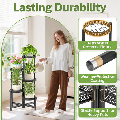 iDavosic.ly Plant Stand Indoor Outdoor, 5 Tier Corner Metal Flower Display Holder Shelf, Folding Tall Orchid Rack for Patio Balcony Porch Garden Living Room House, Black