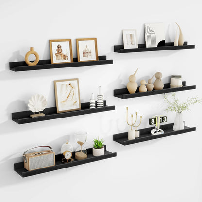 Acovy Picture Ledge Shelf Set of 6, 48 inch Long Large Floating Shelves for Wall with Lip, Wall Mounted Shelves for Living Room, Bedroom, Bathroom, Kitchen, Nursery,Oak