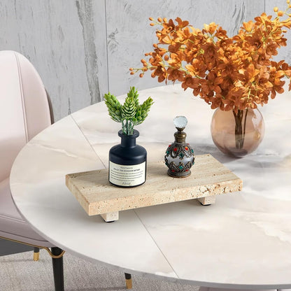 Natural Marble Tray Pedestal Stand – Soap & Jewelry Riser for Bathroom Counter, Kitchen Sink, Vanity Organizer, Decorative Stone Catchall for Perfume, Candles