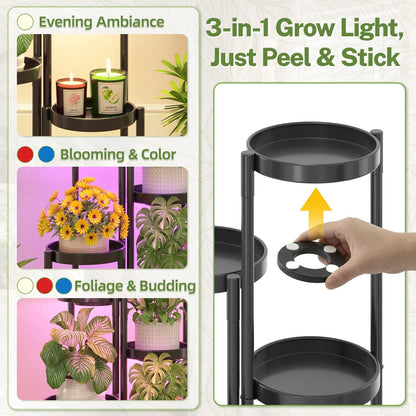 iDavosic.ly Plant Stand Indoor Outdoor, 5 Tier Corner Metal Flower Display Holder Shelf, Folding Tall Orchid Rack for Patio Balcony Porch Garden Living Room House, Black
