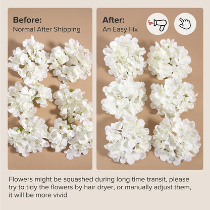 Auihiay 64 PCS Artificial Hydrangea Flowers, Silk Hydrangea Full Flowers Heads with Stems for Wedding Centerpieces, Home, Garden, Baby Shower, Party Decoration (Ivory)
