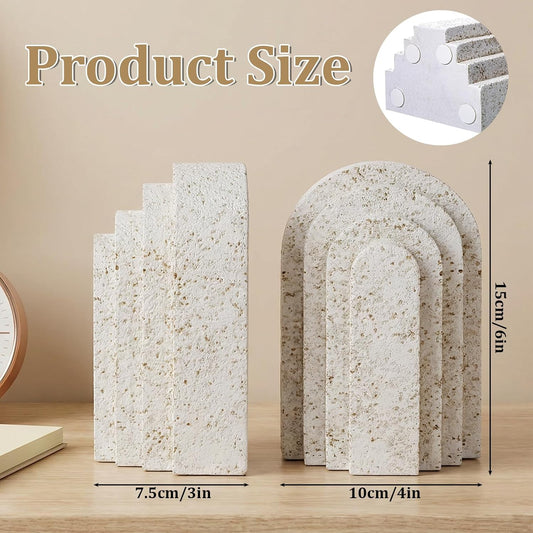Heavy Duty Book Ends for Shelves, Decorative Book Stopper for Shelves, Resin Decor Bookends for Heavy Books, Modern Pleasing Layered Arch Design Aesthetic Bookend for Bookshelf, Home, Office