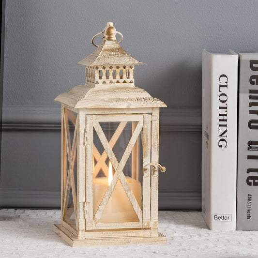 Lantern Decorative Indoor & Outdoor, Large Hanging Candle Lanterns Home Decor, Vintage Metal Candle Holders for Front Porch Patio Wedding Party, Halloween Christmas Decorations (Black)