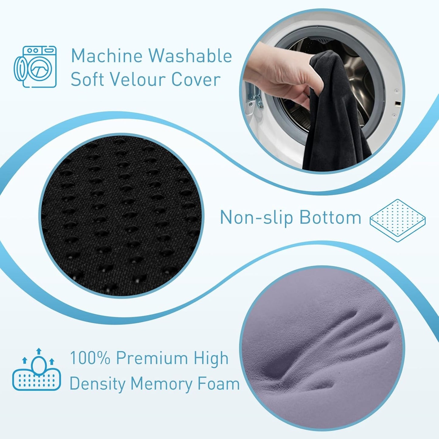 BlissTrends Seat Cushion with Velvet Cover, Thick Memory Foam Cushions for Office Chair, Car Seat, Airplane, Relieving Pressure Tailbone Sciatica Back Pain for Long Sitting, Car Drivers 4.7in Black