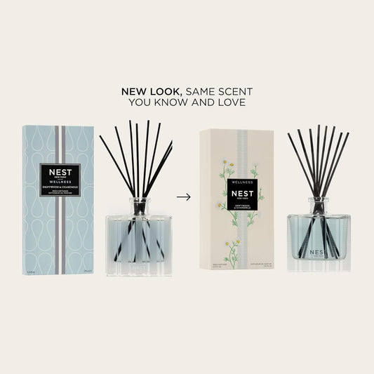 NEST New York Reed Diffuser, Himalayan Salt & Rosewater - The Wellness Collection - 5.9 fl oz - Fragrance for Up to 90 Days - Reusable, Refillable Glass Holder - Includes 8 All-Natural Reed Sticks