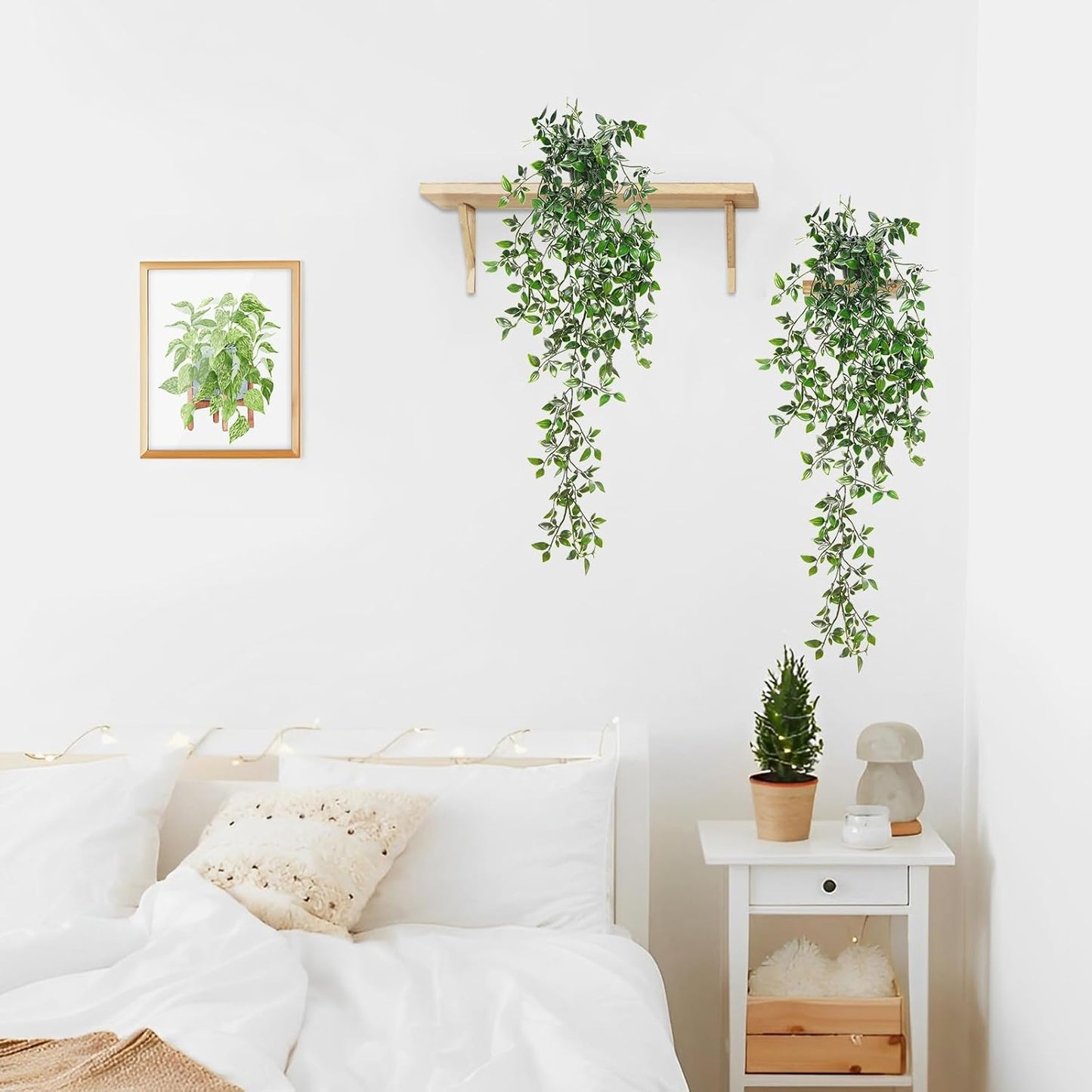 BLEUM CADE Fake Hanging Plants, 2pcs Artificial Pothos Vines Greenery for Wall Home Living Room Office Indoor Outdoor Decor (No Baskets)