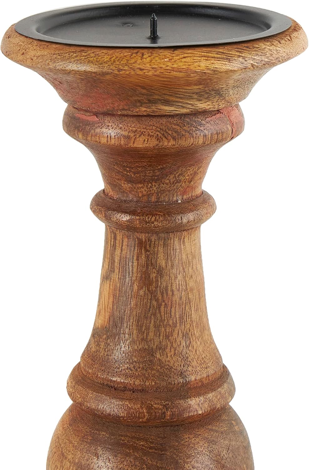 Deco 79 Mango Wood Decorative Candle Holder Distressed Turned Pillar Candle Stand, Set of 3 Candlestick Holder 6", 8", 10"H, Light Blue