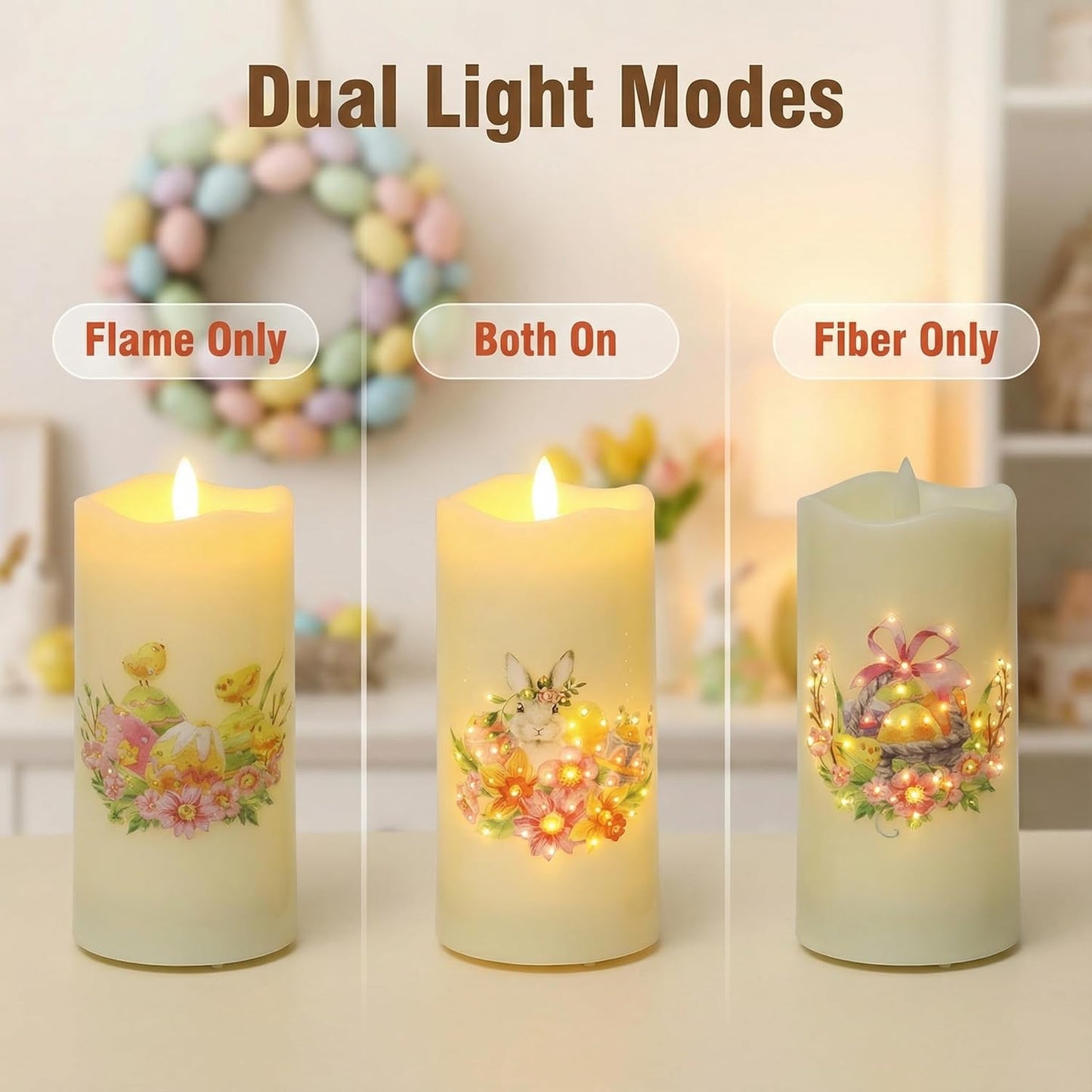Eywamage Fiber Optic Flameless Pillar Candles with Remote Set of 3, Butterfly Floral Spring LED Candles Battery Operated Gift Φ 3" H 6"