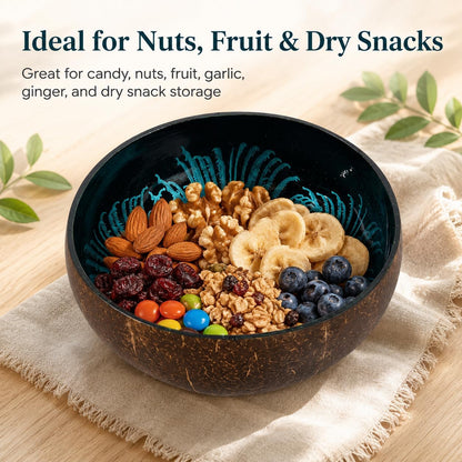 ChezMax Natural Coconut Bowl with Mother of Pearl Inlays - Key Bowl & Fruit Snack Holder (Blue-Gold)
