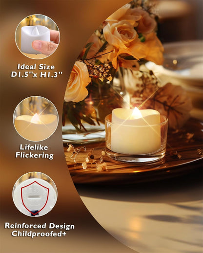 Homemory 48-Pack Novelty Flickering Flameless Tea Lights Candles, 200+Hours Battery-Operated LED Fake Candles for Wedding Table Centerpieces,Proposal,Anniversary, White Base, Ø1.5'' × H1.3''