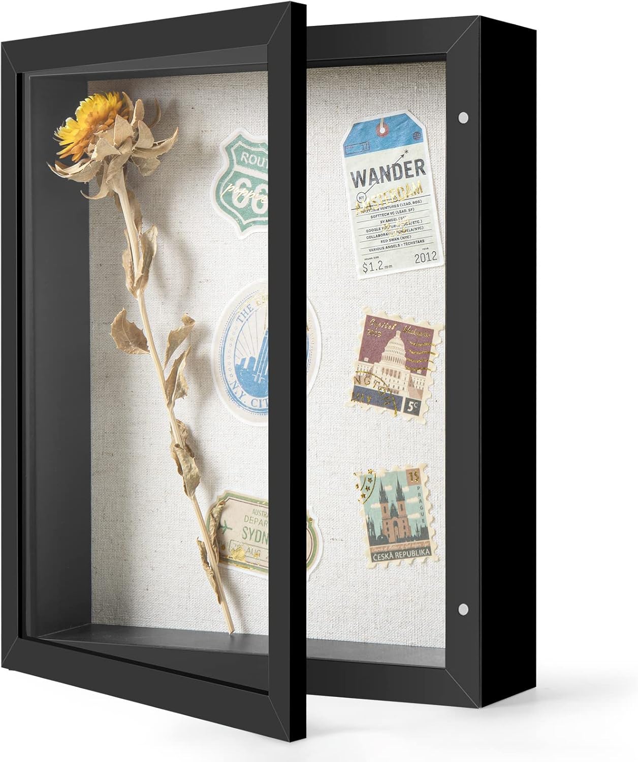 Califortree 8x10 Shadow Box Frame with Linen Back - Sturdy Rustic Memory Display Case of Flower, Pictures, Medals and More, White