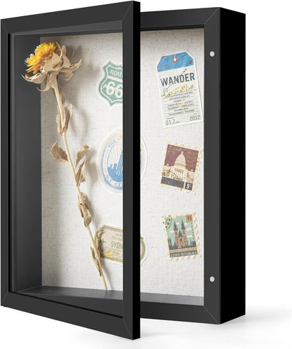 Califortree 8x10 Shadow Box Frame with Linen Back - Sturdy Rustic Memory Display Case of Flower, Pictures, Medals and More, White