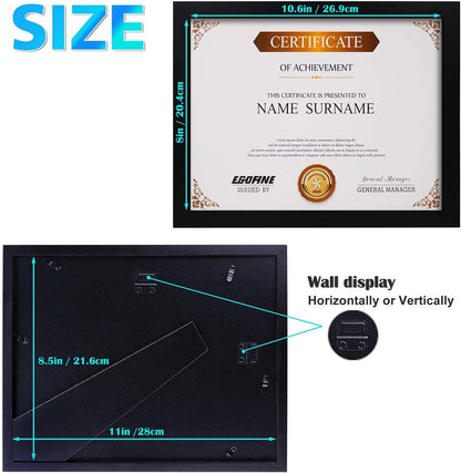 Egofine 12x16 Picture Frame Black, Covered by Plexiglass Made of Solid Wood, Display Pictures 9x12 and 11x14 with Mat or 12x16 Without Mat, for Wall Mounting Photo Frame - Colors B