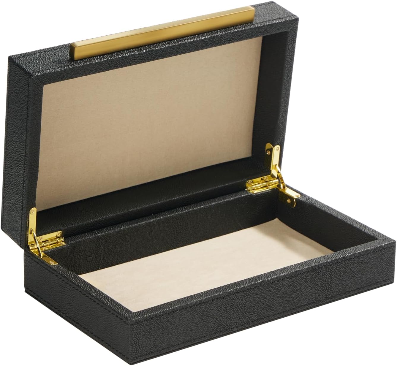 Sagala Set of 2 Ivory Shagreen Decorative Boxes With Brushed Gold Metal Handles, Faux Leather Jewelry Boxes Modern Storages Photo Memory Boxes Home Organizer Boxes (Ivory-Gold, 2pack)
